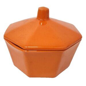 Vintage California Pottery USA Orange Ceramic Serving Bowl Candy Dish Lidded